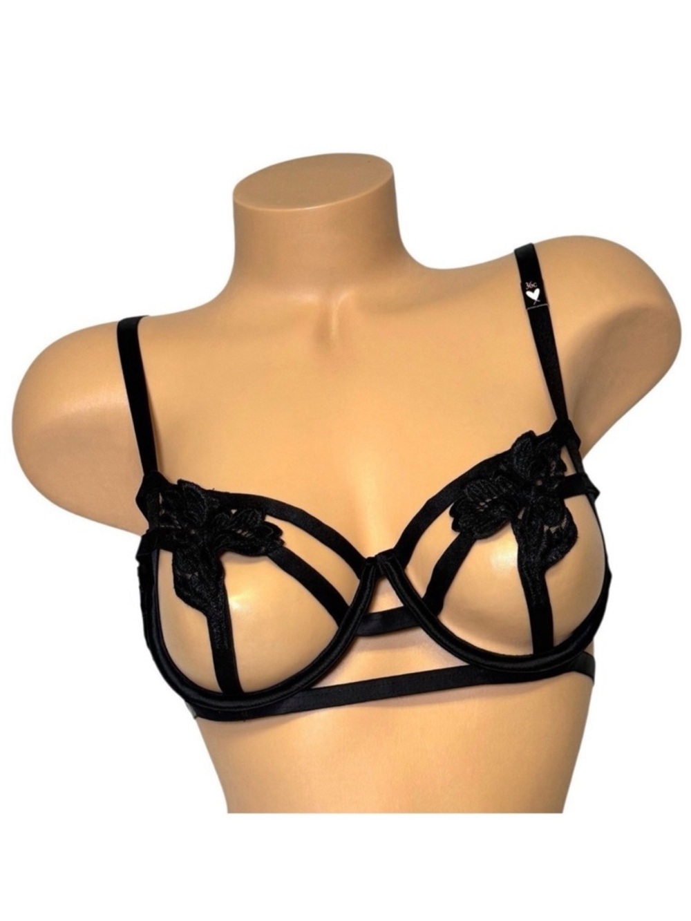 Victoria's Secret Size 36C Embroidered Floral‎ Unlined Balconet Bra Solid Black